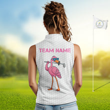 Load image into Gallery viewer, Funny Women Sleeveless Polo Shirt custom pink and black argyle pattern flamingo white golf shirts NQS10252