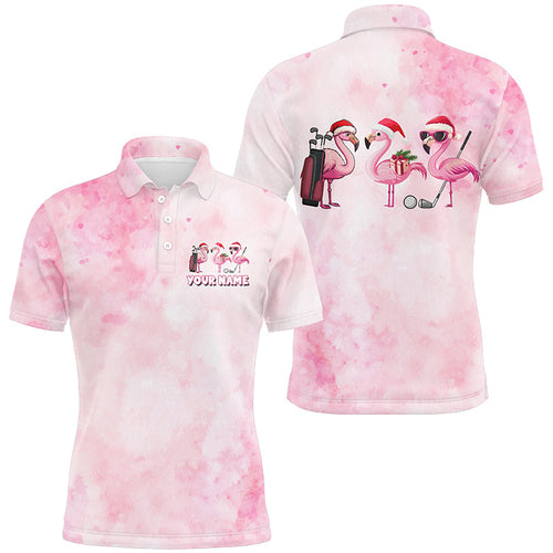 Pink Flamingo Christmas Men golf polo shirts custom Christmas golf shirts for men, golf gifts NQS8243