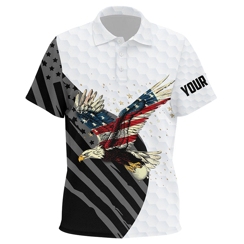 Black and White American Flag Eagle Kid golf polo shirts custom Patriotic golf shirts for Kid NQS8244