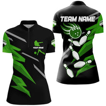 Load image into Gallery viewer, Black and Green Bowling Polo, Quarter Zip Shirts For Women Custom Bowling Team Jersey, gift for bowler NQS8247