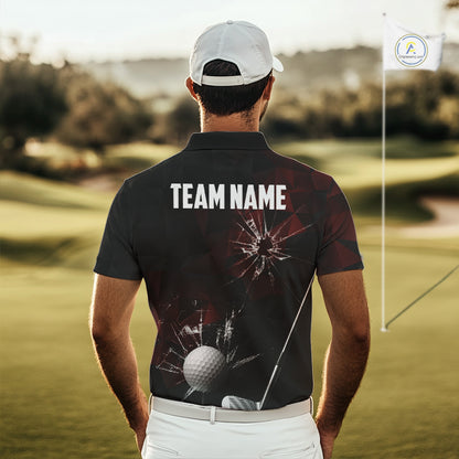Black and Red Camo Broken golf ball Mens Golf polo shirts Custom Team Golf attire for men NQS10449