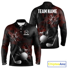 Load image into Gallery viewer, Black and Red Camo Broken golf ball Mens Golf polo shirts Custom Team Golf attire for men NQS10449