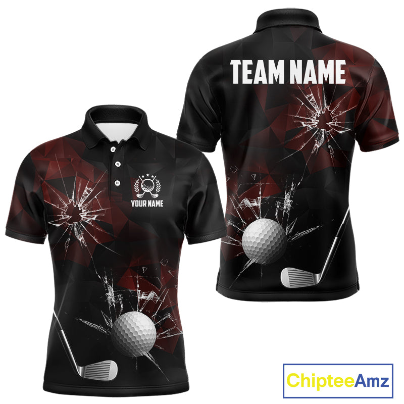 Black and Red Camo Broken golf ball Mens Golf polo shirts Custom Team Golf attire for men NQS10449