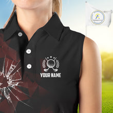 Load image into Gallery viewer, Black and Red Camo Broken golf ball Sleeveless Golf polo shirts Custom Team Golf attire for ladies NQS10449