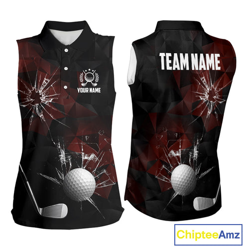 Black and Red Camo Broken golf ball Sleeveless Golf polo shirts Custom Team Golf attire for ladies NQS10449