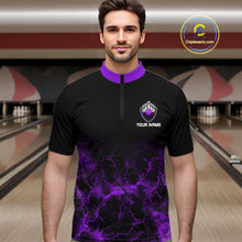 Load image into Gallery viewer, Personalized Men&#39;s bowling shirts Purple lightning Bowling Ball Pins bowling jerseys for Bowler NQS10634