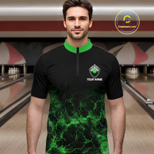 Load image into Gallery viewer, Personalized Men&#39;s bowling shirts Green lightning Bowling Ball Pins bowling jerseys for Bowler NQS10635