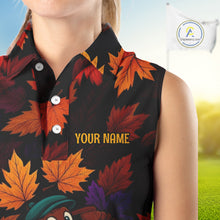 Load image into Gallery viewer, Golf Turkey Thanksgiving Women&#39;s Sleeveless Polo Shirt Orange Autumn Leaf Custom Golf top For Ladies NQS10637