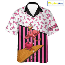 Load image into Gallery viewer, Pink ribbon pattern funny flamingo Bowling Hawaiian Shirt Custom breast cancer Team bowling outfit NQS11245