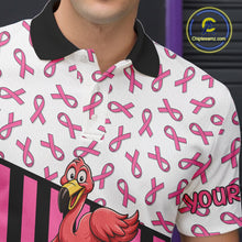 Load image into Gallery viewer, Pink ribbon pattern funny flamingo Bowling shirts for Men Custom breast cancer Team bowling outfit NQS11245