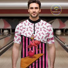 Load image into Gallery viewer, Pink ribbon pattern funny flamingo Bowling shirts for Men Custom breast cancer Team bowling outfit NQS11245