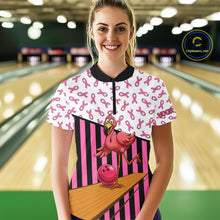 Load image into Gallery viewer, Pink ribbon pattern funny flamingo Bowling shirts for Women Custom breast cancer Team bowling outfit NQS11245