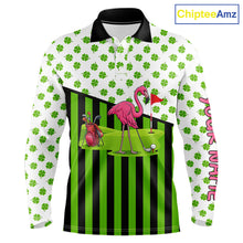 Load image into Gallery viewer, Green shamrock pattern flamingo Men golf polo shirts Custom St Patrick's Day golf outfit for men NQS11246