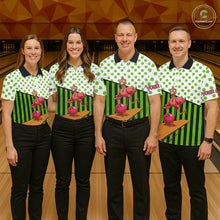 Load image into Gallery viewer, Green shamrock pattern flamingo Bowling shirts for Men Custom St Patrick's Day Team bowling outfit NQS11247