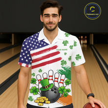Load image into Gallery viewer, American Flag St Patrick's Day Clover Bowling Hawaiian shirts Custom team bowling button up shirt NQS11452