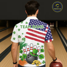 Load image into Gallery viewer, American Flag St Patrick's Day Clover Bowling Hawaiian shirts Custom team bowling button up shirt NQS11452