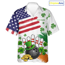 Load image into Gallery viewer, American Flag St Patrick's Day Clover Bowling Hawaiian shirts Custom team bowling button up shirt NQS11452