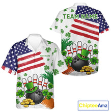Load image into Gallery viewer, American Flag St Patrick's Day Clover Bowling Hawaiian shirts Custom team bowling button up shirt NQS11452