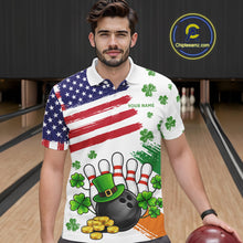 Load image into Gallery viewer, American Flag St Patrick's Day Clover Bowling polo, 1/4 zip shirt for men Custom team bowling jersey NQS11452