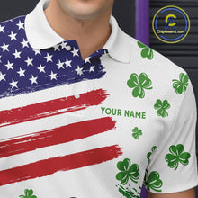 Load image into Gallery viewer, American Flag St Patrick's Day Clover Bowling polo, 1/4 zip shirt for men Custom team bowling jersey NQS11452