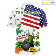 Load image into Gallery viewer, American Flag St Patrick's Day Clover Bowling polo, 1/4 zip shirt for men Custom team bowling jersey NQS11452