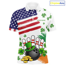 Load image into Gallery viewer, American Flag St Patrick's Day Clover Bowling polo, 1/4 zip shirt for men Custom team bowling jersey NQS11452