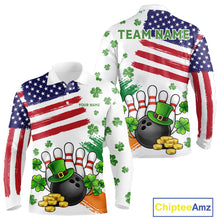 Load image into Gallery viewer, American Flag St Patrick's Day Clover Bowling polo, 1/4 zip shirt for men Custom team bowling jersey NQS11452
