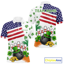 Load image into Gallery viewer, American Flag St Patrick's Day Clover Bowling polo, 1/4 zip shirt for men Custom team bowling jersey NQS11452
