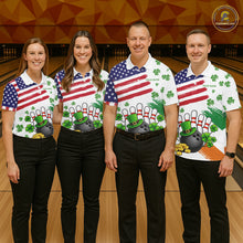 Load image into Gallery viewer, American Flag St Patrick's Day Clover Bowling polo, 1/4 zip shirt for men Custom team bowling jersey NQS11452