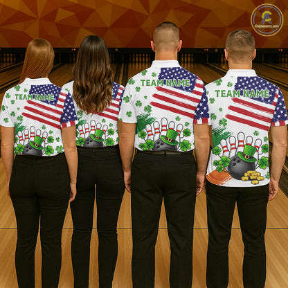 American Flag St Patricks Day Clover Bowling polo, 1/4 zip shirt for women Custom team bowling jersey NQS11452
