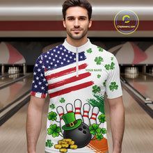 Load image into Gallery viewer, American Flag St Patrick's Day Clover Bowling polo, 1/4 zip shirt for men Custom team bowling jersey NQS11452