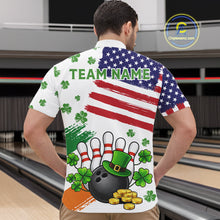 Load image into Gallery viewer, American Flag St Patrick's Day Clover Bowling polo, 1/4 zip shirt for men Custom team bowling jersey NQS11452