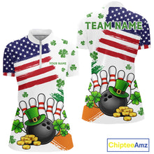Load image into Gallery viewer, American Flag St Patricks Day Clover Bowling polo, 1/4 zip shirt for women Custom team bowling jersey NQS11452