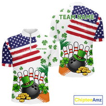 Load image into Gallery viewer, American Flag St Patrick's Day Clover Bowling polo, 1/4 zip shirt for men Custom team bowling jersey NQS11452