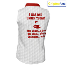 Load image into Gallery viewer, Women sleeveless polo shirt Red and white custom I was one under today, under a tree, bush, water NQS11637