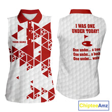 Load image into Gallery viewer, Women sleeveless polo shirt Red and white custom I was one under today, under a tree, bush, water NQS11637