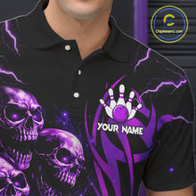 Load image into Gallery viewer, Custom Black and Purple Lightning Thunder Skull Dragon Bowling Shirts For Men, Team Bowling Jerseys NQS11641