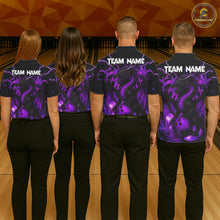 Load image into Gallery viewer, Custom Black and Purple Lightning Thunder Skull Dragon Bowling Shirts For Men, Team Bowling Jerseys NQS11641