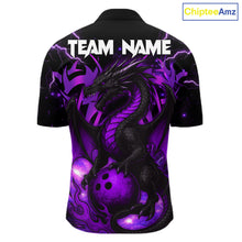 Load image into Gallery viewer, Custom Black and Purple Lightning Thunder Skull Dragon Bowling Shirts For Men, Team Bowling Jerseys NQS11641