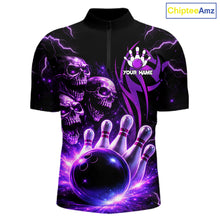 Load image into Gallery viewer, Custom Black and Purple Lightning Thunder Skull Dragon Bowling Shirts For Men, Team Bowling Jerseys NQS11641