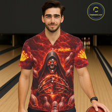 Load image into Gallery viewer, Red Lightning Thunder Skull Reaper Bowling Hawaiian Shirt Custom Team Bowling Button-up Shirt NQS11642