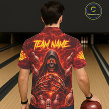 Load image into Gallery viewer, Red Lightning Thunder Skull Reaper Bowling Hawaiian Shirt Custom Team Bowling Button-up Shirt NQS11642