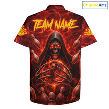 Load image into Gallery viewer, Red Lightning Thunder Skull Reaper Bowling Hawaiian Shirt Custom Team Bowling Button-up Shirt NQS11642