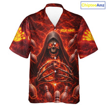 Load image into Gallery viewer, Red Lightning Thunder Skull Reaper Bowling Hawaiian Shirt Custom Team Bowling Button-up Shirt NQS11642