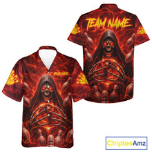 Load image into Gallery viewer, Red Lightning Thunder Skull Reaper Bowling Hawaiian Shirt Custom Team Bowling Button-up Shirt NQS11642