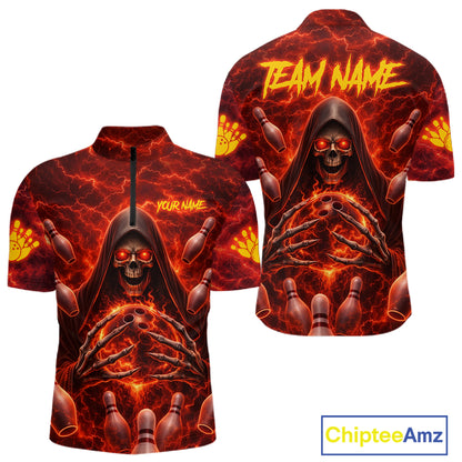 Red Lightning Thunder Skull Reaper Bowling Shirts For Men Custom Team Bowling League Jerseys NQS11642