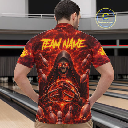 Red Lightning Thunder Skull Reaper Bowling Shirts For Men Custom Team Bowling League Jerseys NQS11642