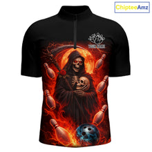 Load image into Gallery viewer, Black &amp; Orange Lightning Thunder Moon Reaper Bowling Shirts For Men Custom Skull Team Bowling Jerseys NQS11643