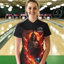 Load image into Gallery viewer, Black &amp; Orange Lightning Thunder Moon Reaper Bowling Shirt For Women Custom Skull Team Bowling Jersey NQS11643