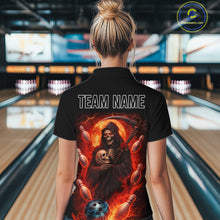 Load image into Gallery viewer, Black &amp; Orange Lightning Thunder Moon Reaper Bowling Shirt For Women Custom Skull Team Bowling Jersey NQS11643